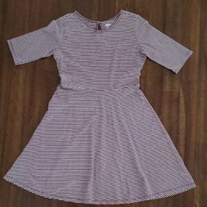 Old Navy Girls 100% Cotton Burgundy & White Stripes Dress - Size XL 14